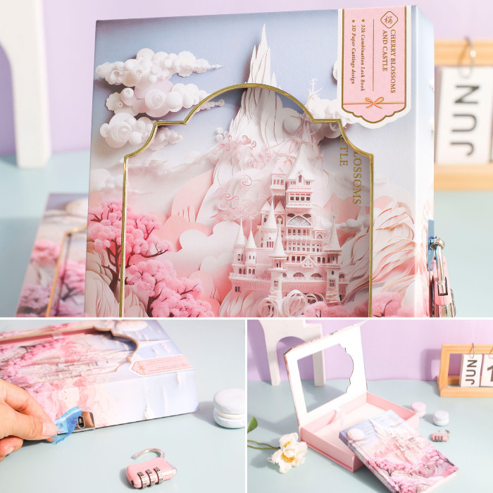 

BigSale 5.5 Notebook Gembok Buku Diary Hard Cover Lock CHERRY BLOSSOMS + Gitf Box