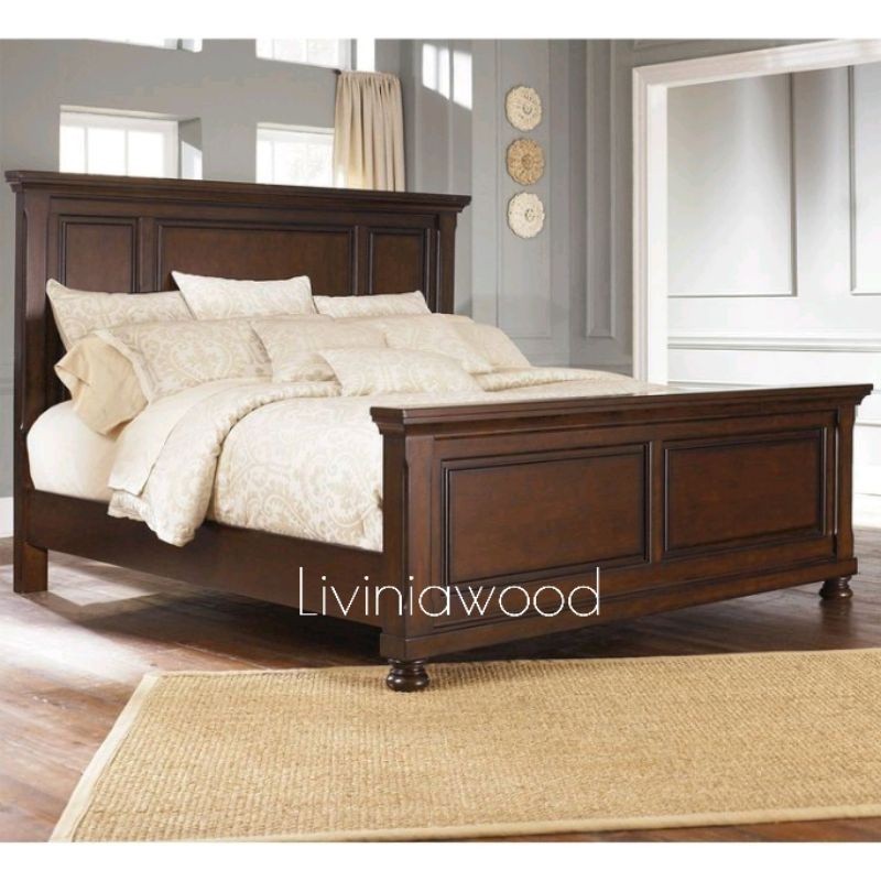 Tempat tidur jati minimalis modern 180x200, ranjang dipan kayu natural