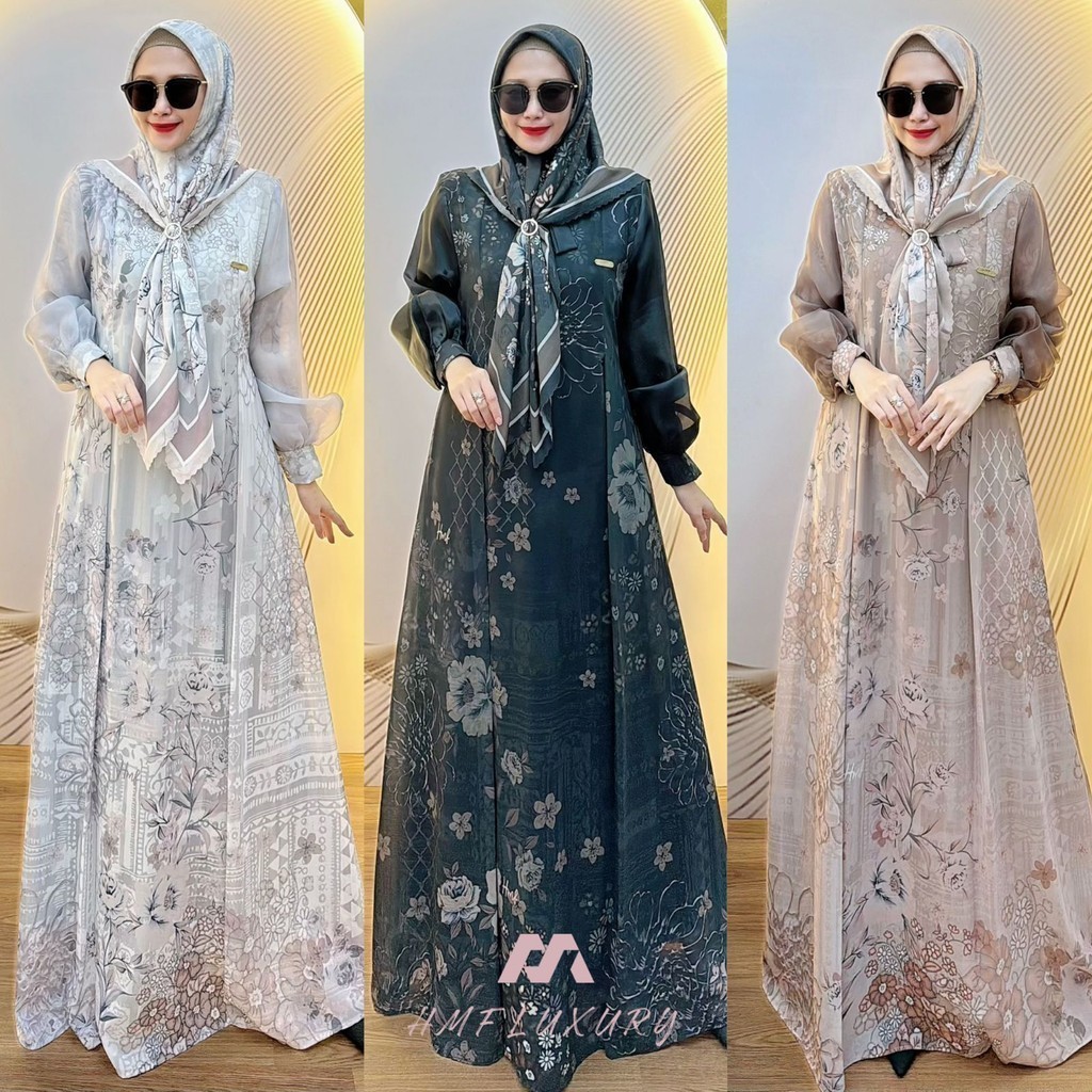 HMF Luxury Baju Gamis Wanita Aprillia Dress - Ceruty Printing Premium