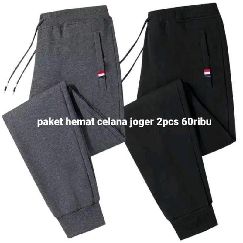 PAKET HEMAT 60RIBU DAPAT 2PCS CELANA JOGER POLOS BENDERA BABYTERRY SPORT Uniseks Pria Wanita Jogger