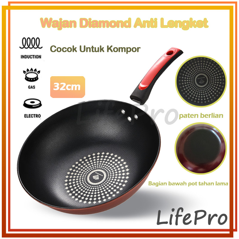 Diamond Wok Pan / Wajan Penggorengan Anti Lengket Ukuran 32 CM