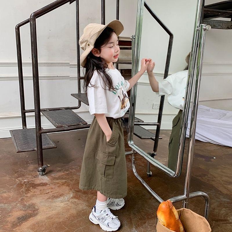 Setelan Rok Cargo Anak Perempuan Oneset Anak Cewek Setelan Anak Perempuan Set Cargo Atasan Lengan Pe