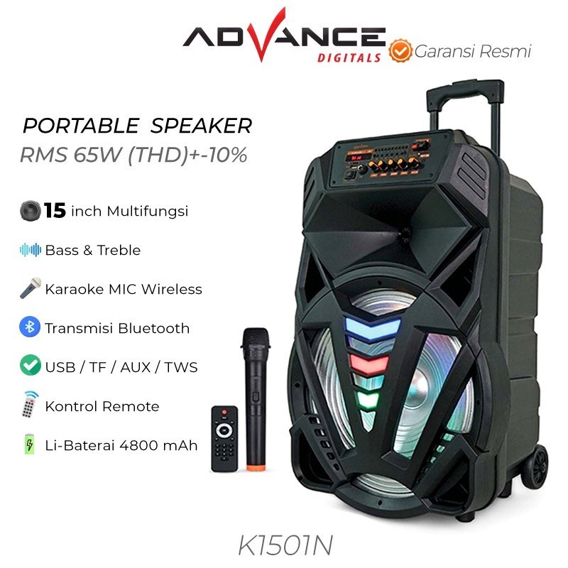 ✅Garansi ResmI ADVANCE K1501N Speaker Aktif Bluetooth 15 Inch Bass Salon (Free 1 Mic Wireless ) Speaker Meeting 15" Inch