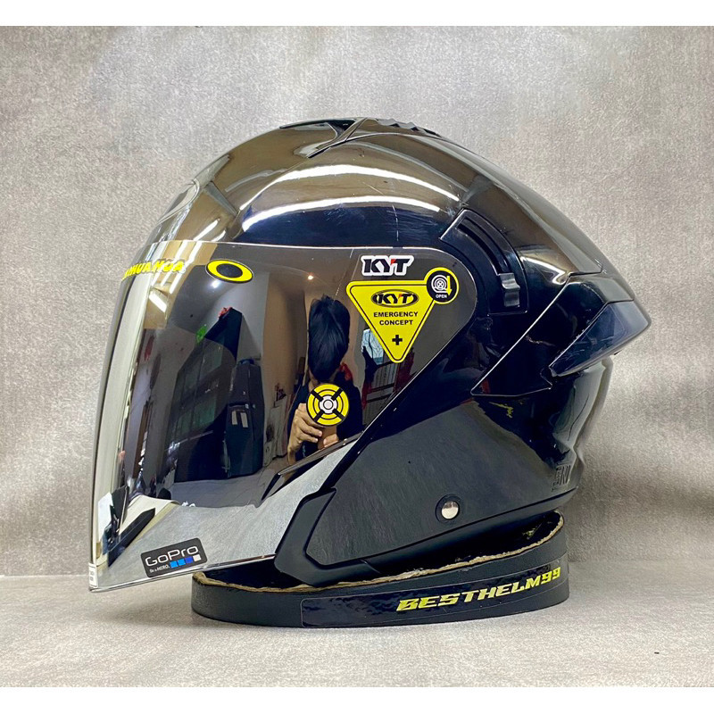 HELM HALF FACE KYT NFJ SOLID BLACK GLOSSY-PAKET GANTENG