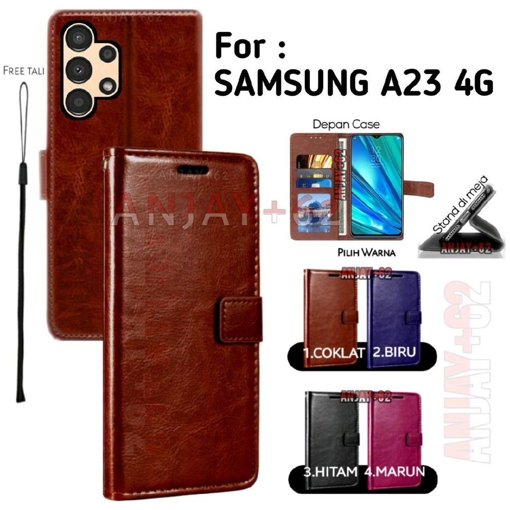 Flip cover case untuk SAMSUNG A23 4G casing dompet kulit standing untuk smartphone Aksesoris