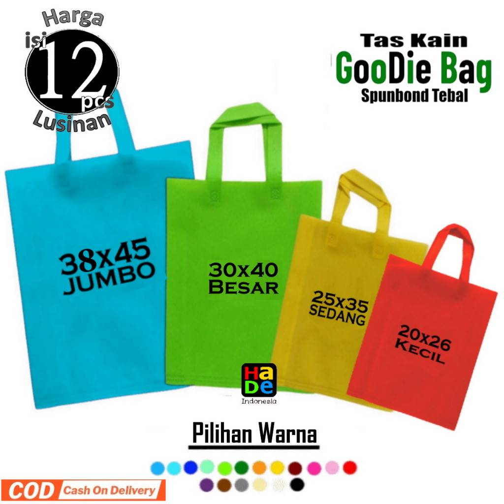 

1 Lusinan isi 12 Tas Kain Spunbond Goodie Bag Handle / Tali Ukuran Jumbo Besar Kecil 20x26 25x35 30x40 38x45 Kantong Belanja Bingkisan Sembako Hampers Dus Nasi kotak Tasyakuran tile Souvenir Ultah Ulang tahun anak Paper bag Hantaran Berkat Besek Hajatan