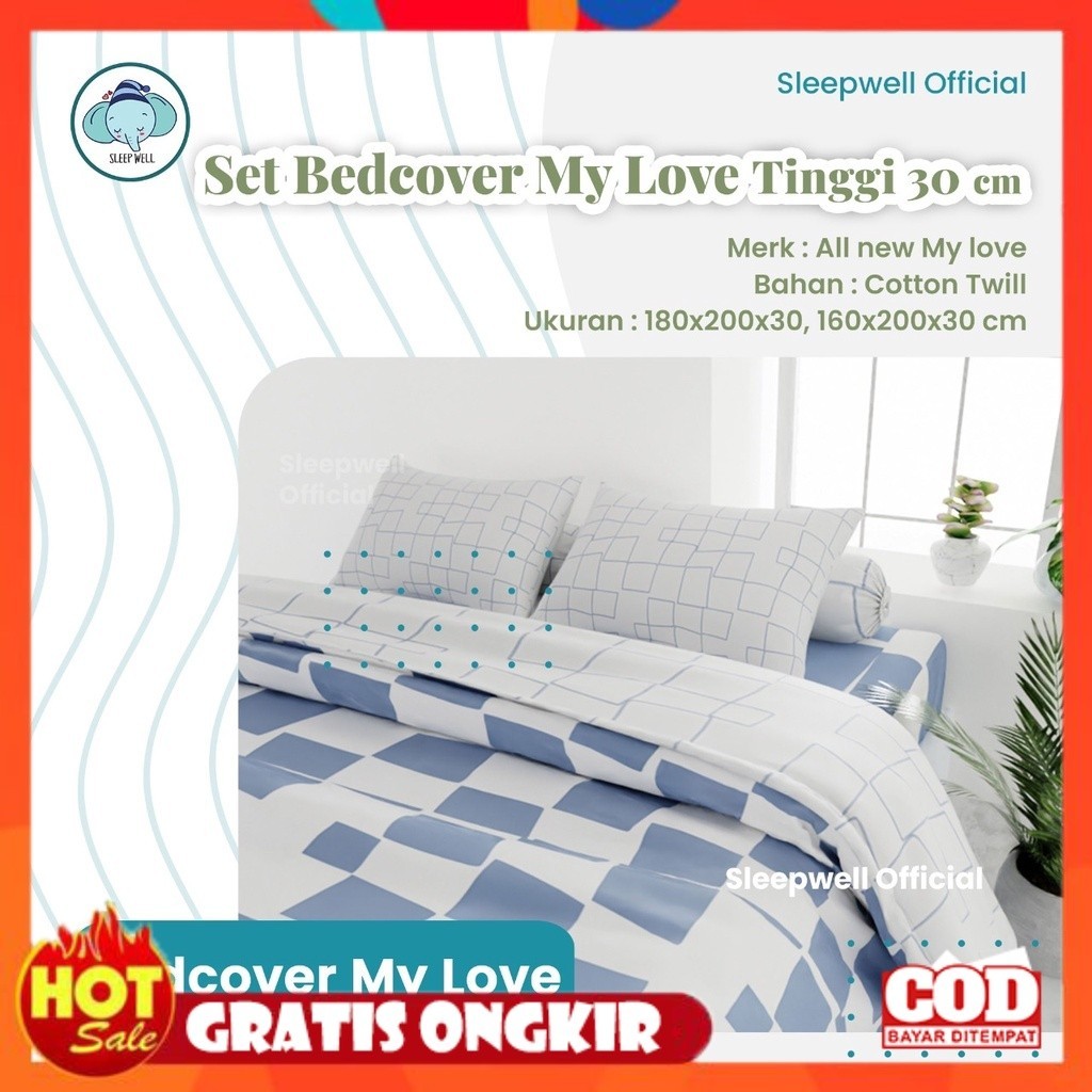 KAIN HALUS ADEM LEMBUT TEBAL / ALL NEW MY LOVE Bedcover + Sprei 180x200 / 160X200 Tinggi 30 Cm motif