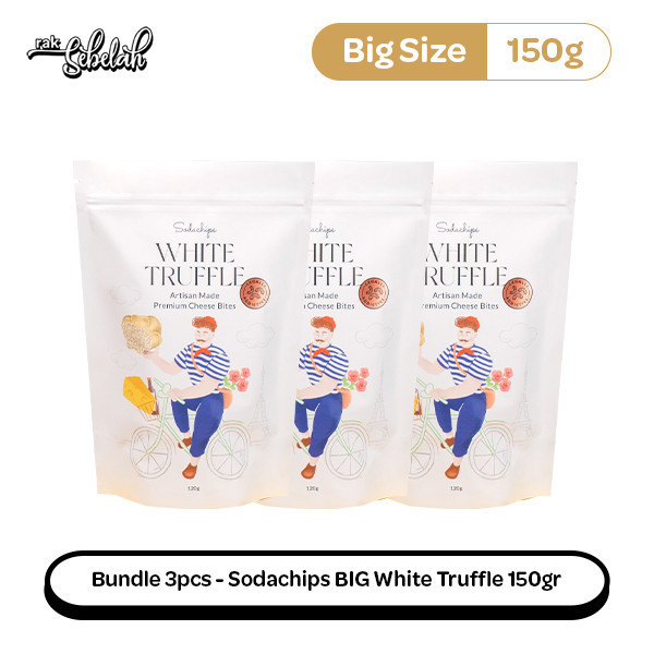 

Bundle 3pcs Sodachips BIG White Truffle Cheese Bites snack 150gr - Low Calorie Snack Keju | Healthy | No MSG | No Preservatives | Gluten Free | Vegan | Rak Sebelah