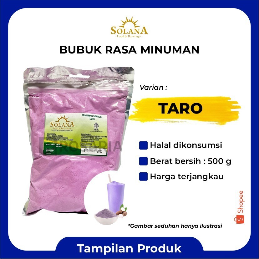 

Bubuk Rasa TARO Serbuk Minuman Merk SOLANA Premium Kekinian