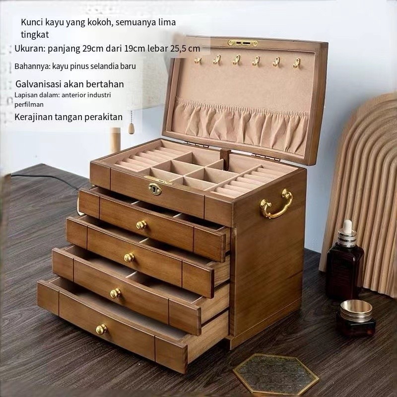 Kotak Perhiasan Kayu Solid Model Hadiah Pernikahan dan Ulang Tahun Eropa dengan Kunci Kotak