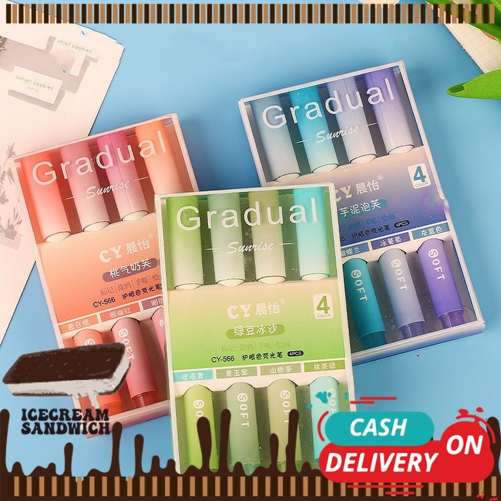 

[ ICS ] Highlighter Pastel Penanda Teks Set 4IN1 Alat Tulis Sekolah / Spidol Pen Marker Warna Gradasi Painting Multifungsi / Textliner Stasionary Import A55