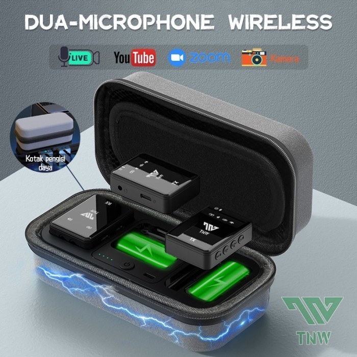 TNW-N11 Microphone Wireless Dual Mikrofon Clip on Mic hp & Charging
