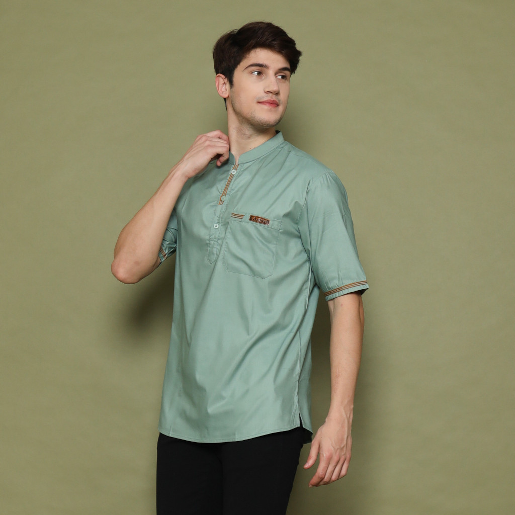 Elmoza - Elmoza Baju Koko Kurta Dewasa Premium Lengan Pendek Sakka Warna Sage