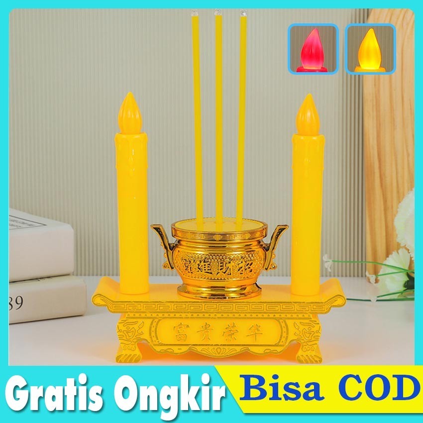 Lampu Led Lilin Listrik Warna Emas Doube Gun Lampu Lilin Led Lampu Dupa Hiolo Set Listrik
