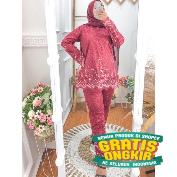 SALE SETELAN CELANA BROKAT KONDANGAN TERBARU NAOMI SET BRUKAT PREMIUM TERMURAH/ Menyala