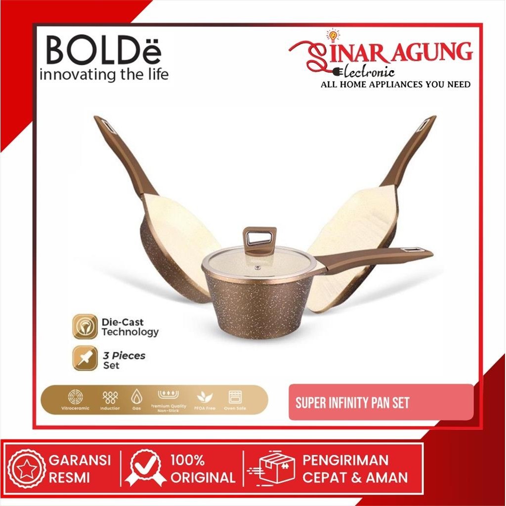 FRY PAN / SAUCE PAN / GRILL PAN PREMIUM BOLDE SUPER INFINITY PAN 3+1 SET 100% ORIGINAL