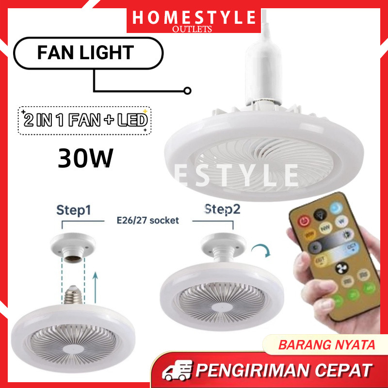 Plafon Fan Ceiling Cahaya Lampu Kipas Angin Remote 30W 2in1 LED Plafon Fan Light Multifunction Ceili
