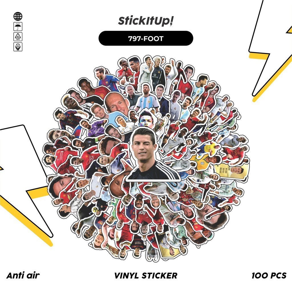 

COD✨ 100 Pcs Stiker Pack Football Superstar Lucu Aesthetic Vynil Waterproof untuk Freebies Sticker Buku Journal Casing HP Laptop