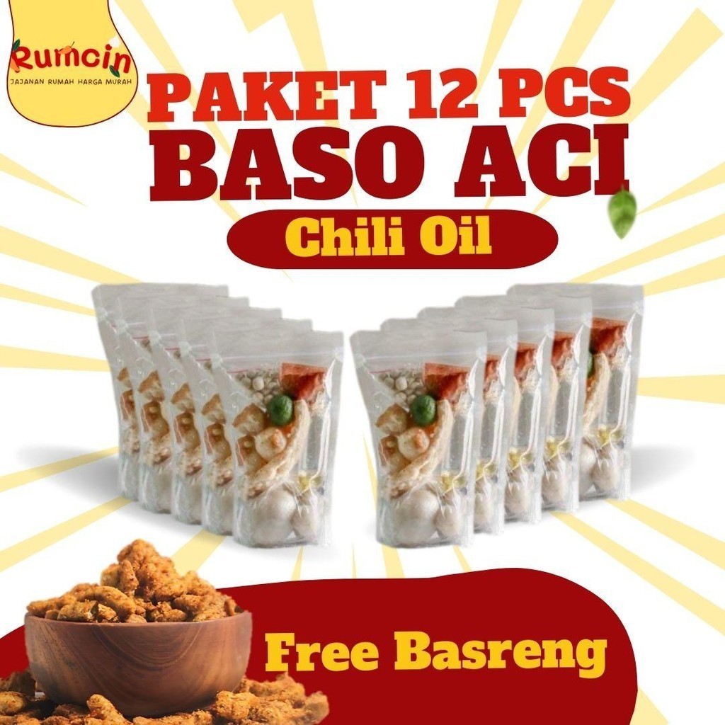 

Paket Baso Aci 12 Pcs [Free Basreng] Bumbu Chili Oil Extra Pedas Kemasan Vakum Gratis Ongkir - Rumcin