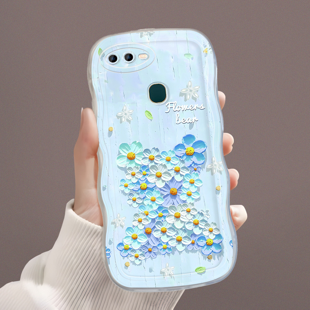 Casing Hp Untuk OPPO A12 A7 A5S A12S Softcase Mode Phone Cover Flower Blue Cesing Big Wavy Case Soft