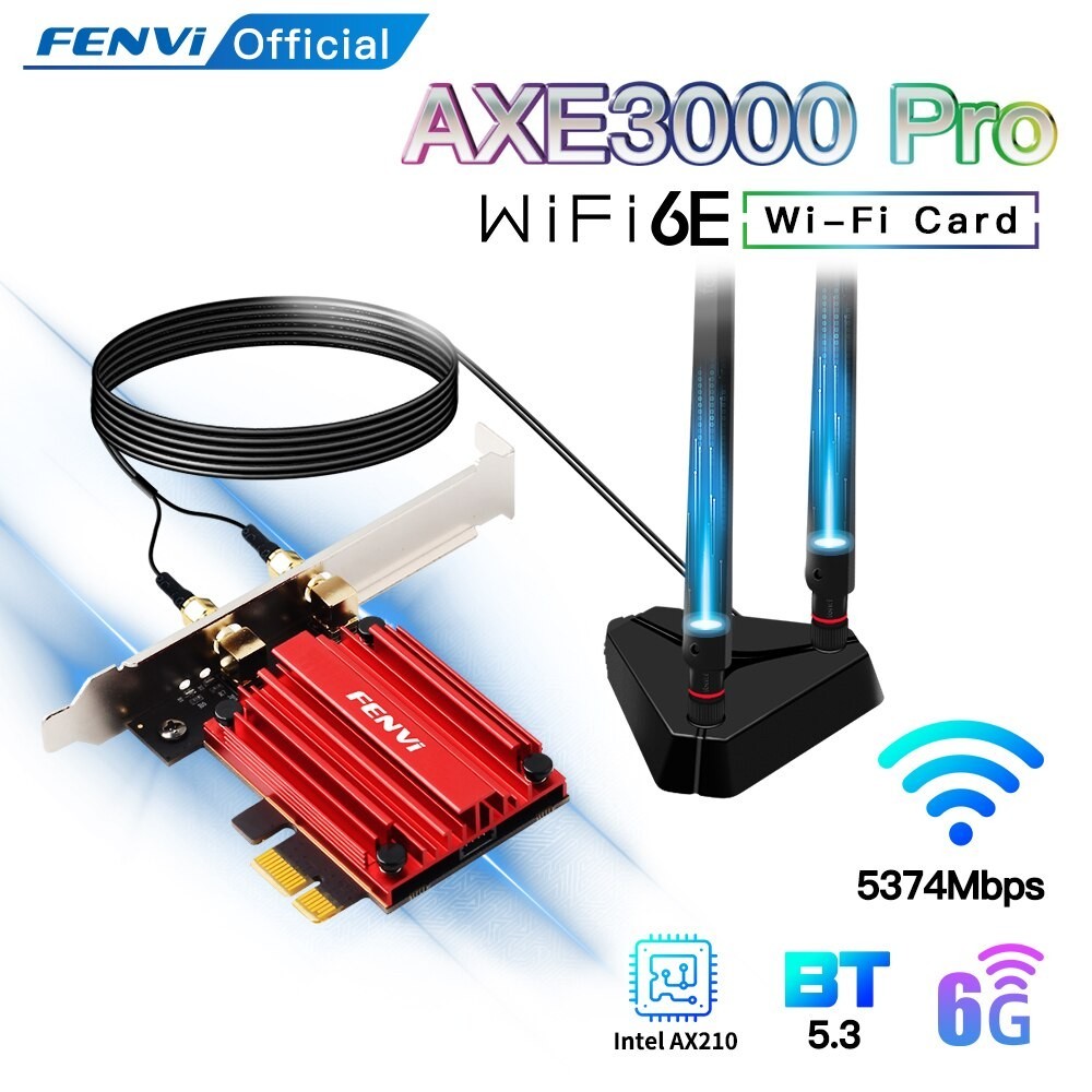 FENVI WiFi Adapter WiFi 6E AX210 5374Mbps Tri Band 2.4G/5G/6Ghz Blue-tooth 5.3 802.11AX Game Red Wir