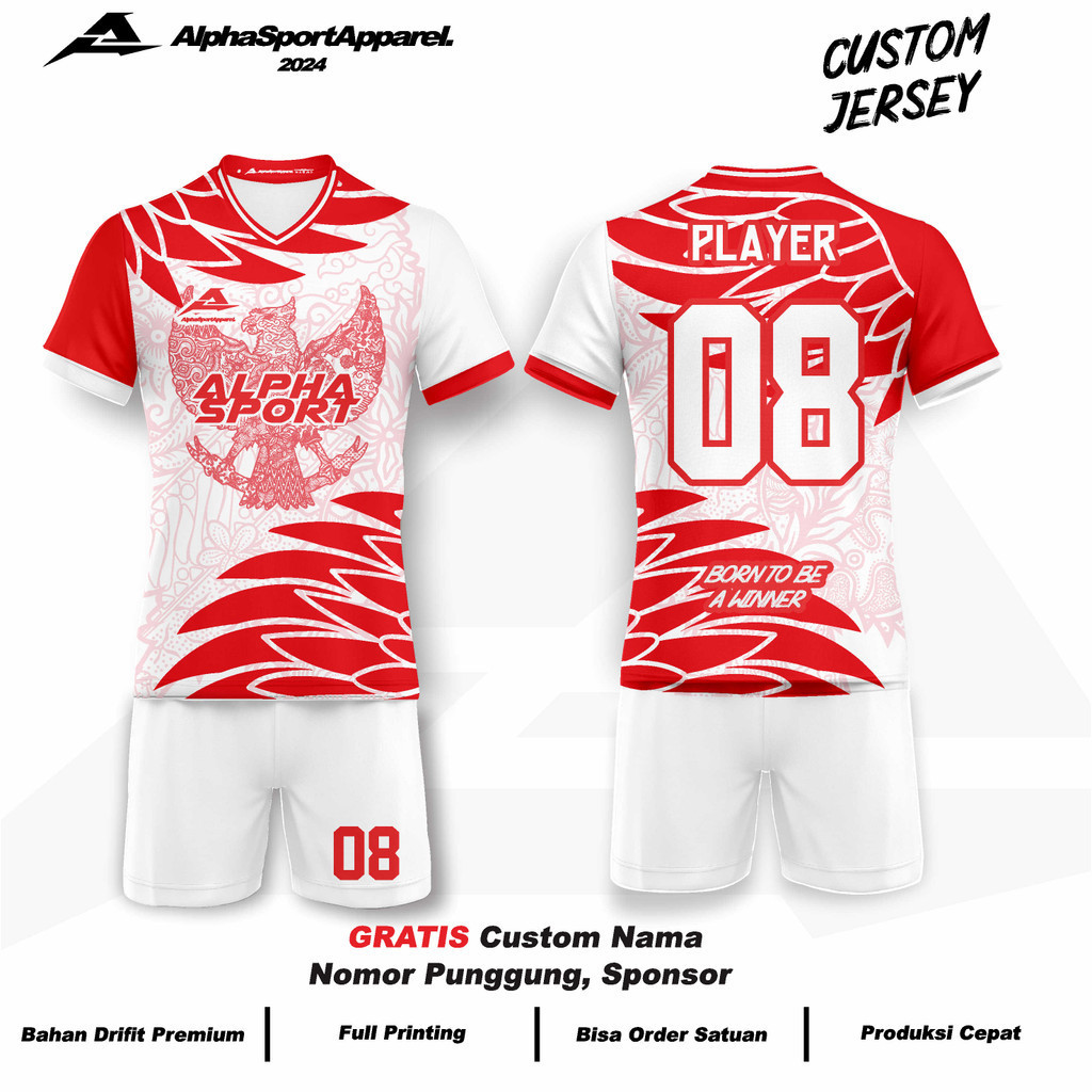Jersey  Bola Futsal Voli Badminton 194 Motif Garuda Wings Merah Putih Edisi Kemerdekaan 17 Agustus G