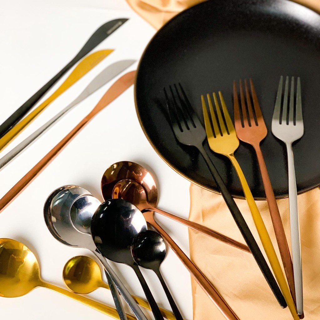 Sendok Set Korea Stainless Steel Berbagai Warna (Satuan / Set) / Sendok Makan Emas / Sendok Makan Me