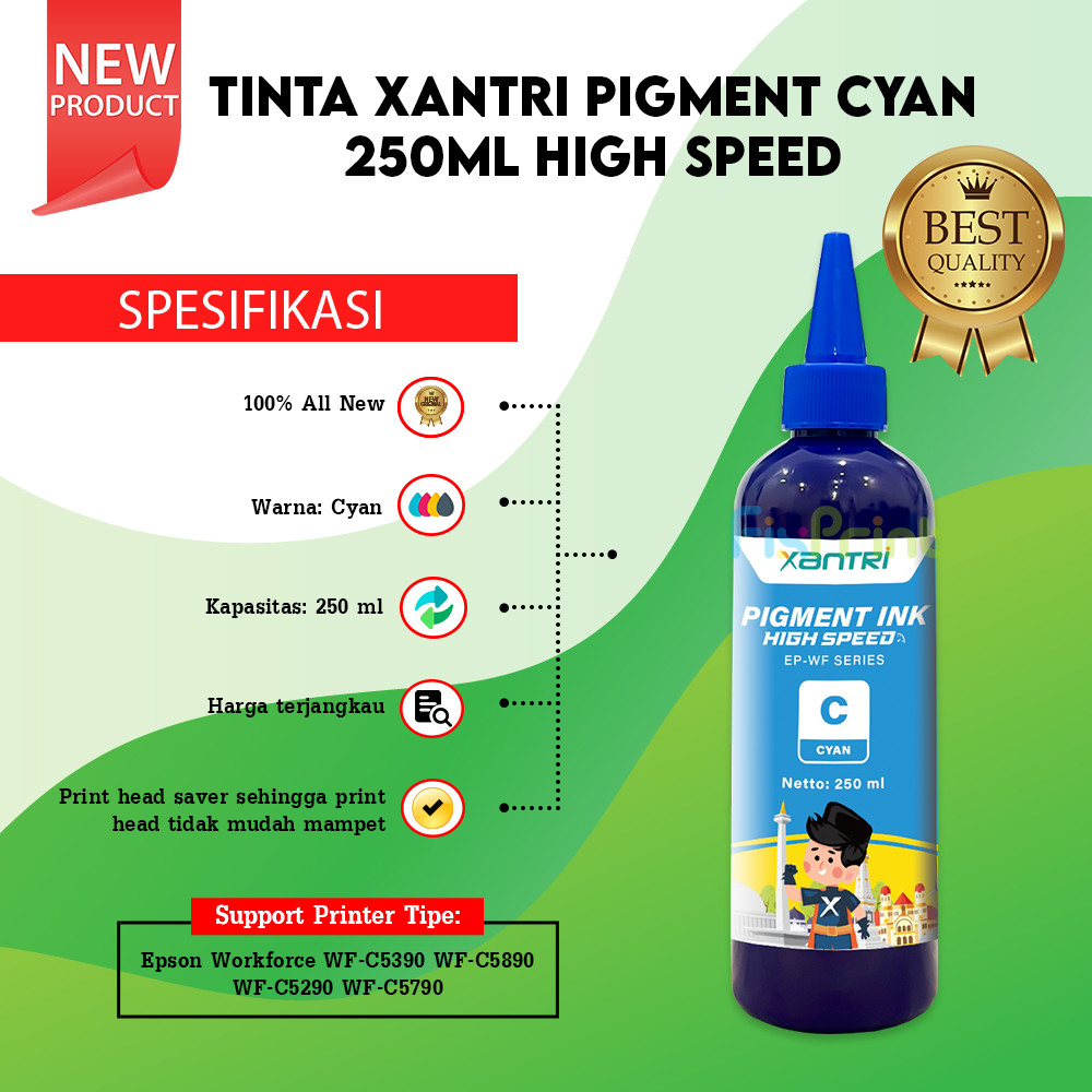 Tinta Xantri Pigment High Speed 250ml CMYK Printer Epson Workforce WF-C5390 WF-C5890 WF-C5290 WF-C57