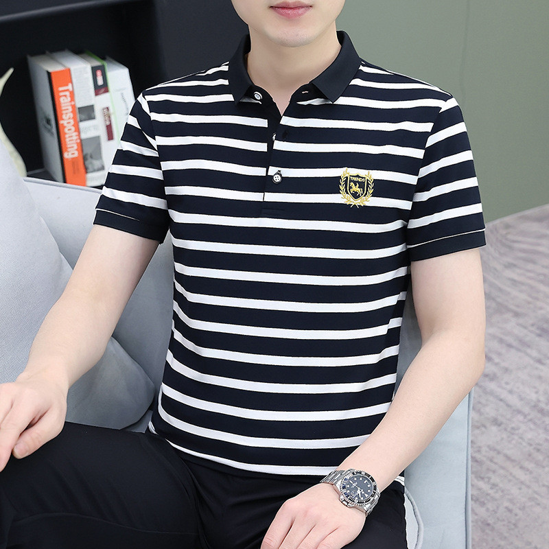 Kaos Berkerah Polo Stripe T-Shirt Lengan Pendek Bergaris Pria