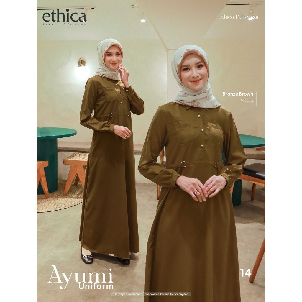 Seragam PNS Gamis Wanita Terbaru Baju Kerja Wanita Premium Stelan Pemda Ayumi Uniform 14 Bronze Brow