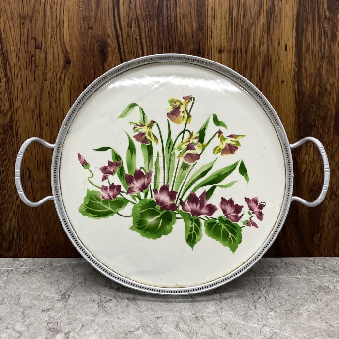 Barang Antik Nampan Porcelain Eropa Bunga Merah Maroon Hijau