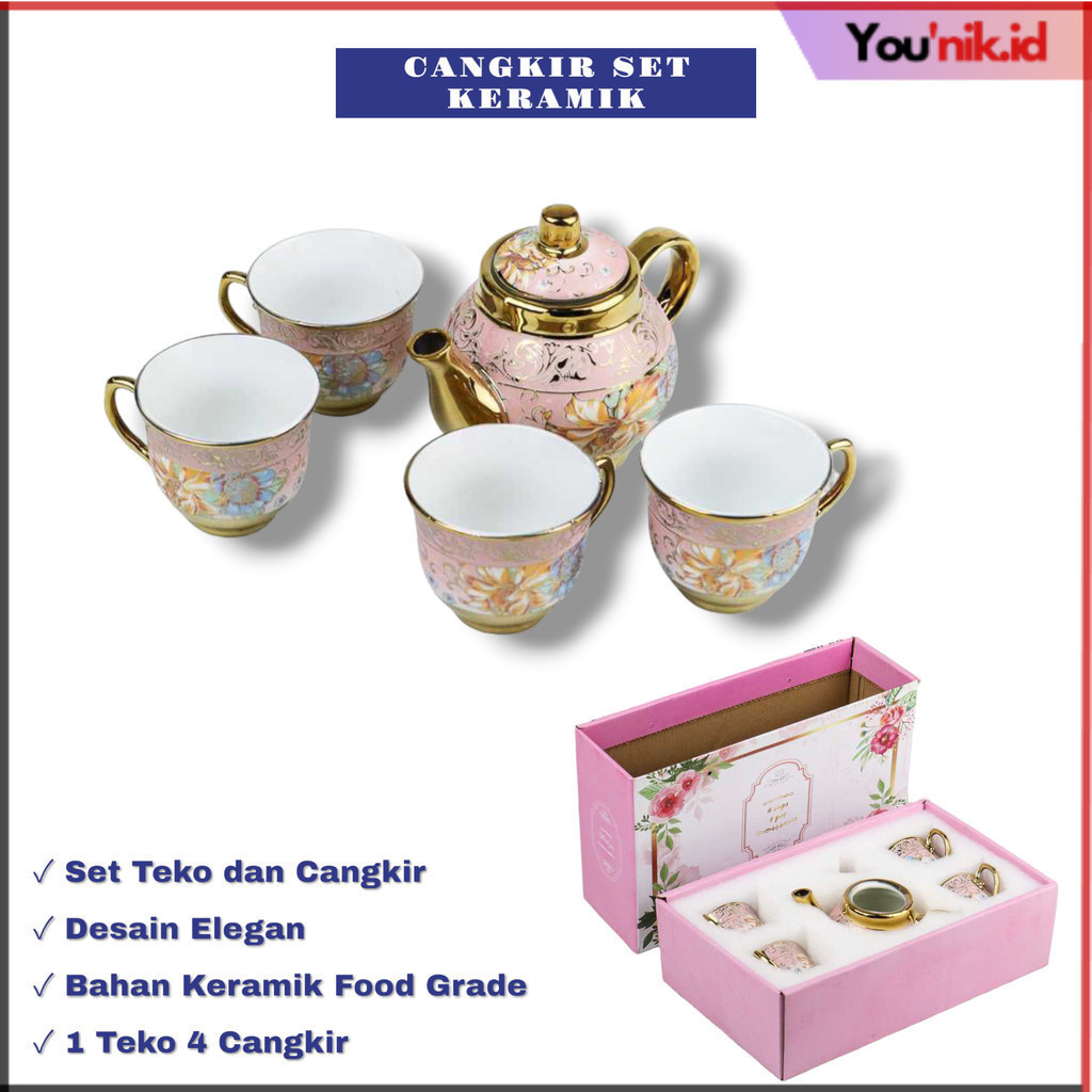 Younik - Hampers Kado Cangkir Teko Keramik Set 4 in 1