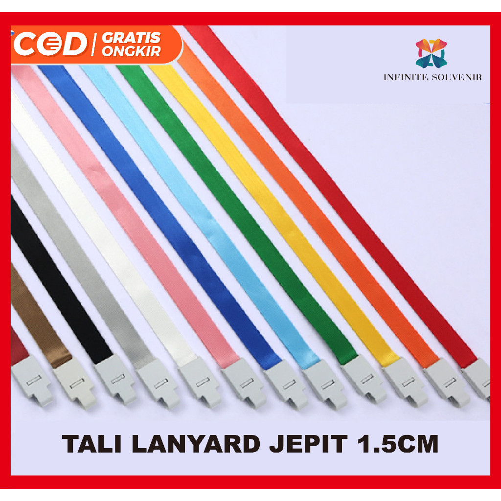 

Tali Lanyard Jepit Polos Berwarna Lebar 1.5 cm / Tali Id Card Holder Warna / Tali Gantungan Nametag / Name Tag Bahan Polyster