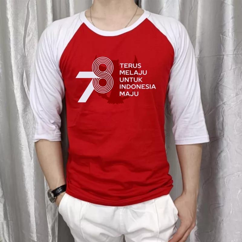 KAOS RAGLAN PUTIH HUT RI 78 /PANITIA HUT KEMERDEKAAN 78//HUT RI KEMERDEKAAN INDONESIA
