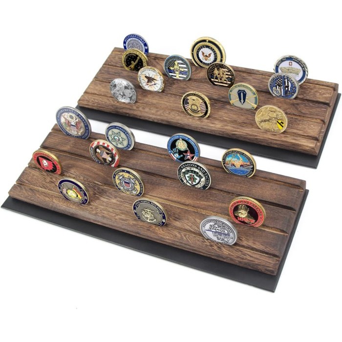 

Challenge Coins Display Stand, Military Collectible Coin Holder Rack Rustic Wood