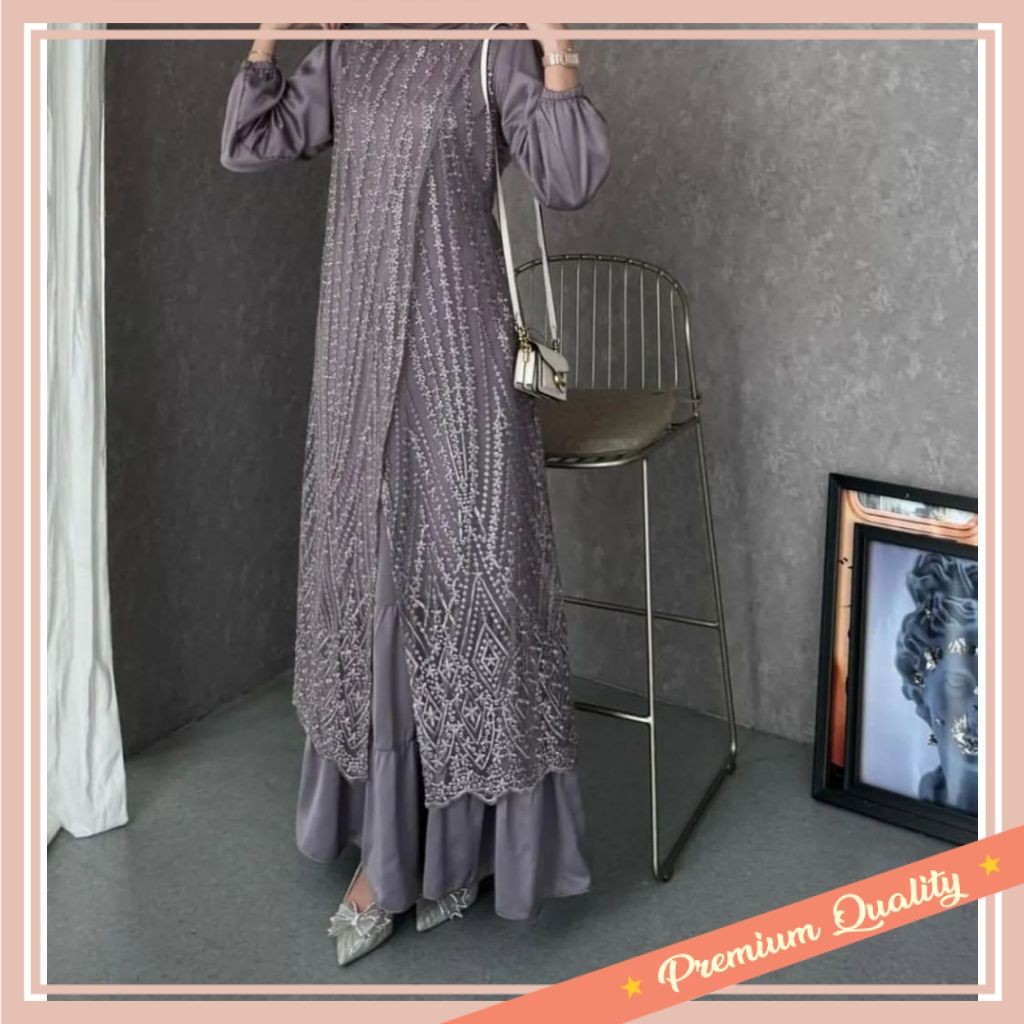 Baju Lebaran Wanita Kekinian Modern Keren Bahan Premium / Baju Gamis Brokat Livia dress Baju Pesta K