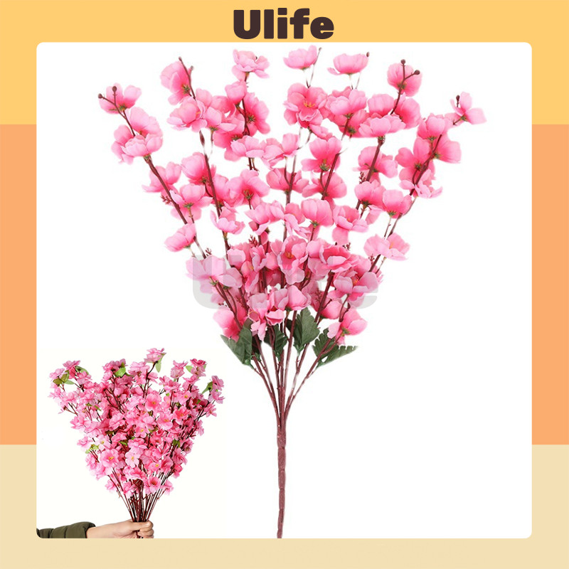 Bunga Sakura Cabang 7 Artificial Realistis Efek Visual Cherry Blossom Buatan Meja Makan Rumah Bunga 