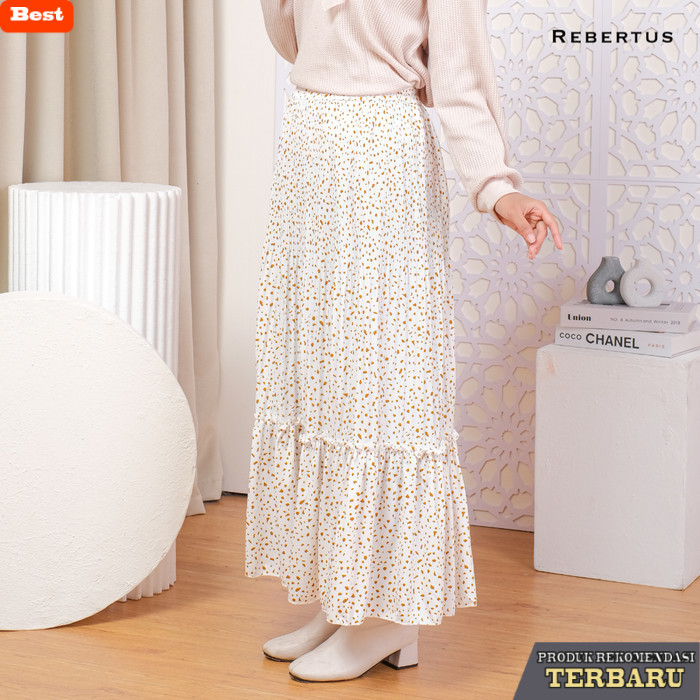 rok wanita kekinian Rok Plisket Motif Abstrak Wanita Rebertus Devina - Putih