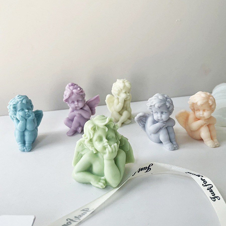 

1 Silicone Candle Plaster Aromatherapy Soap Mold Angel Shaped Ornaments Handcrafted Handle Making