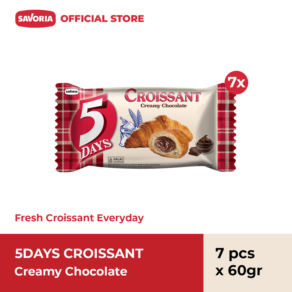 

5 Days Croissant Creamy Chocolate - Roti Croisant Isi Coklat 7 Pcs x 60g