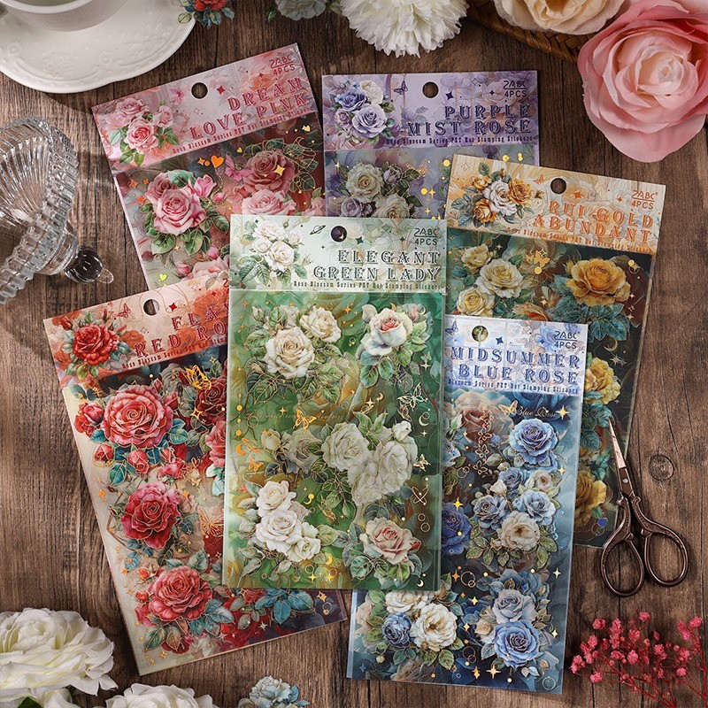 

4pcs gold-stamped lace noble flower sticker pack, gold-stamped stars, butterfly notebook DIY decoration/diary album embellishmen