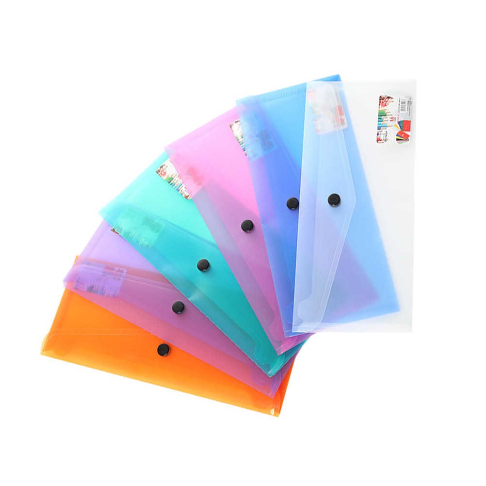 

6 Pcs Random Color Folder A4 Document Clear Snap Button Envelope Storage Bags