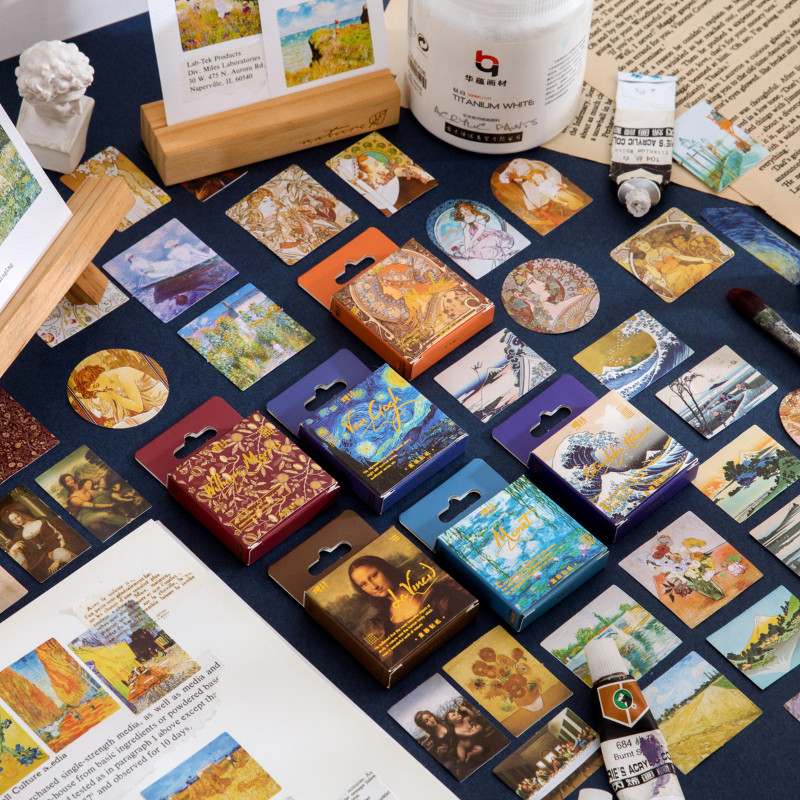 

1 Box Vintage Stickers Scrapbooking Phone Diary Material DIY World Famous Paintings Decorative Paper Stationery Sticker