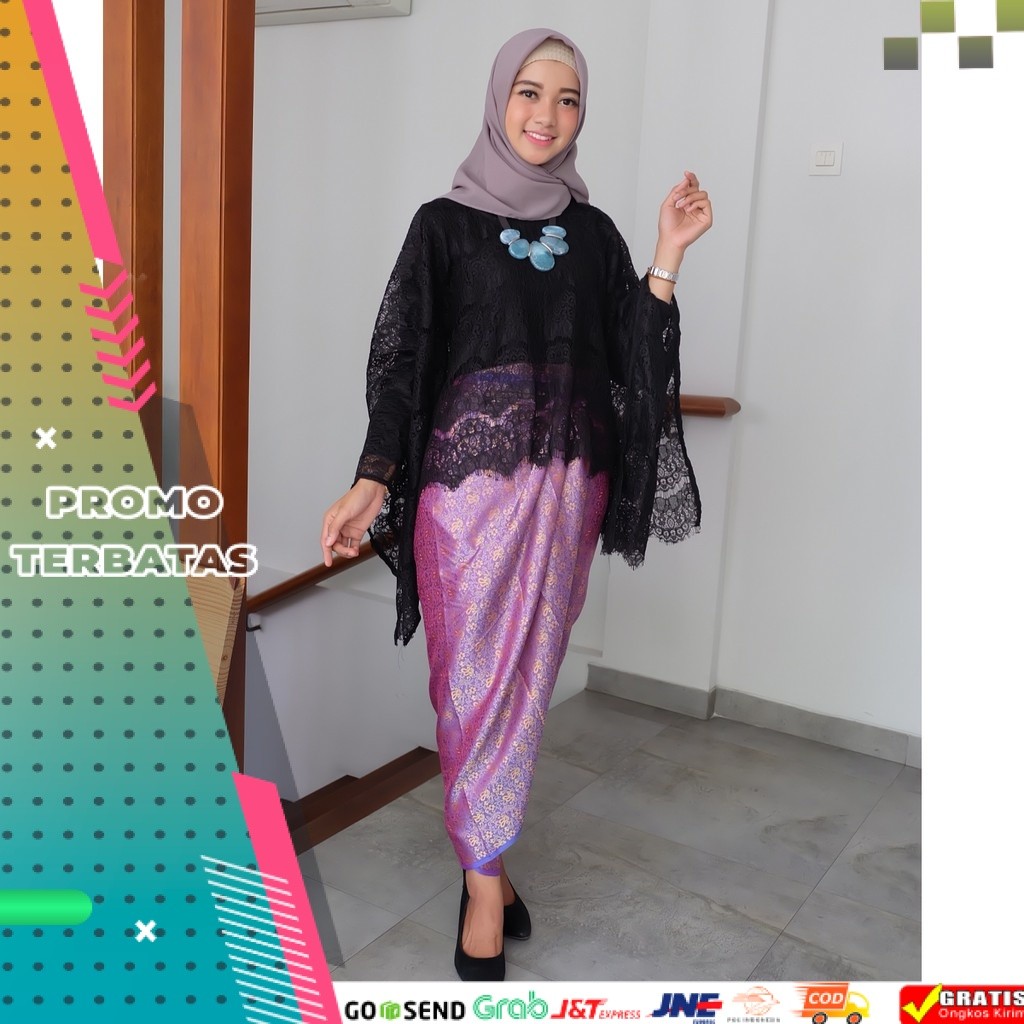 kebaya hitam wisuda modern hijab brukat terbaru/ kebaya brukat hitam / kebaya wisuda hitam lilia hig