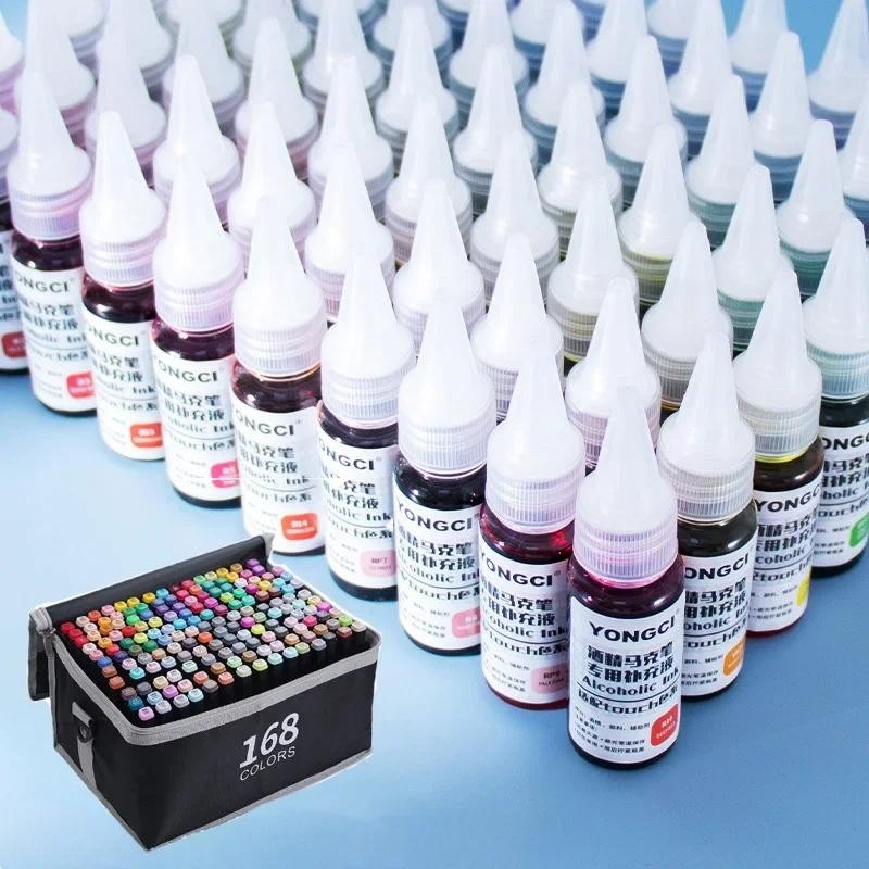 

48 Colors Marker Pen Universal Color Ink Oily Quick-drying Hard-tip Refill Liquid Pigment Pen Art Drawing Marking Supplies