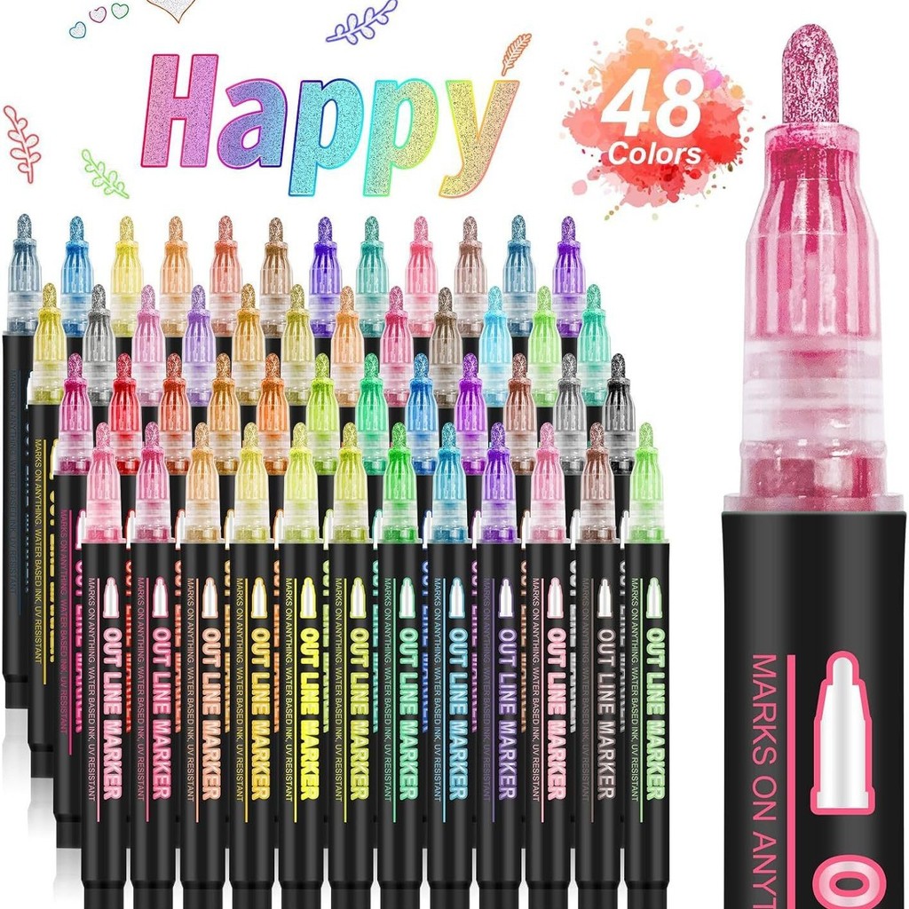 

8/12/24 Colors Double Line Outline Pens, Self-Outline Metallic Markers Glitter Writing Drawing Pens For Christmas Card Writing