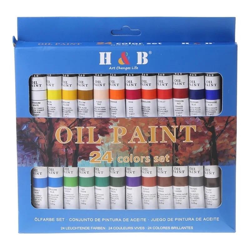 

24 Colors Professional Oil Painting Paint Drawing Pigment 12ml Tubes Set Artist Art Supplies for Beginner QXNF