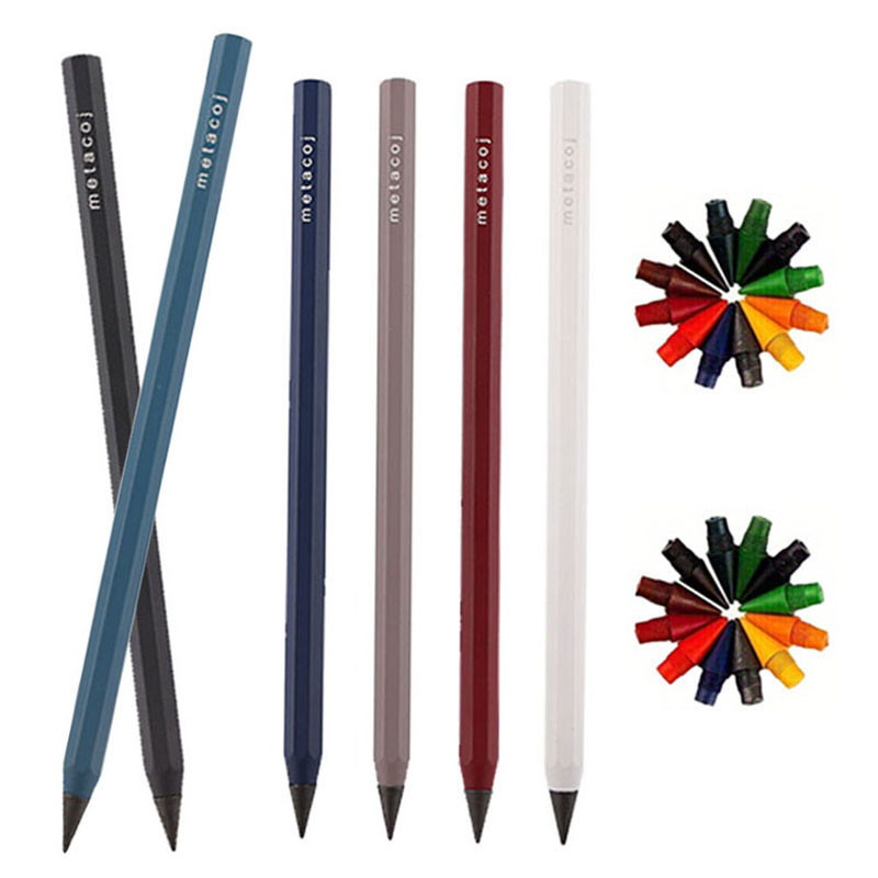 

6 Colors Metal Eternal Pencil 12 Colors HB Replaceable Pen Tips School Office Art Sketching Painting Writing Stationery Supplies