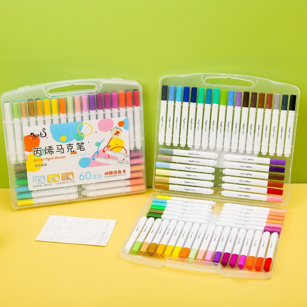 

12/24/36/48/60 Colors Acrylic Marker Art Painting Supplies School Stationary Appliable for Fabric Wood Glass