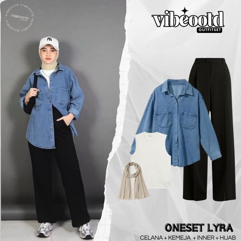 Celana Jeans Hijab Outfit With Denim Jacket Aesthetic Black Hijab - Main Image